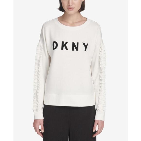 Dkny Tops - DKNY Womens Activewear Sport Ruffled Sleeve Logo T-Shirt Size L